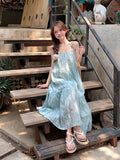 Mint Green Tie Hanging Neck Hanging Dress Women Summer Sweet Sweet Super Fairy First Love Dress Seaside Holiday Dress