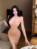 Pure Lust Wind Cross V Collar Short-Sleeved Dress Women's Summer Folds Tight Dress Show Body To Pack Her Hip Short Skirt