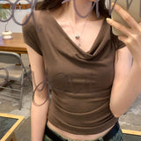 2026 Early Spring Design Collar Slim Thin Elastic Short-Sleeved T-Shirt For The New Hottie Blouse