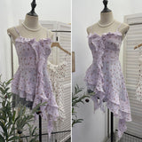 Real Shoot Broken Flower Sling Vest Irregular Lotus Side Ribbon Foldless Short Blouse Female 1223