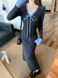 Early Autumn French Knit V-Necked Dress Woman 2025 New Gold Miu Wearing A Bag Of Fish Tail Skirt