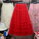 2025 Summer Explosion Fashion Mesh Cake Half-Dressed Dress Woman