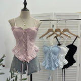 Real-Hand Shot Thai With Chest Pad Strap Lace Splicing Irregular Sling Vest Short Sleeveless Top 2860