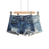 Shibuya Spice Girl Lightning-Printed Denim Shorts New Low-Rise Irregular Hairy Hole Hot Pants In Spring And Summer