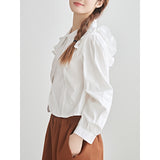 French Retro Lotus Side Spliced Short Shirt Lady Temperament Slimming Foam Sleeve Top