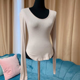 Large Round Collar Tightness Showing Thin Long Sleeve Bottom Shirt Showing Large Body Round Under The Fork Blouse Elastic Spring And Autumn
