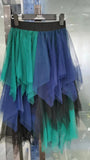 Irregular Net Dress Women Color Splicing Colliding Color A-Character Skirt Cake Fluffy Skirt Long Half-Body Skirt
