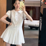 (With Lining) College Wind Shirt Dress Women Summer Waist Small Design Collar Bubble Sleeves Short