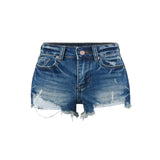 Shibuya Spice Girl Lightning-Printed Denim Shorts New Low-Rise Irregular Hairy Hole Hot Pants In Spring And Summer