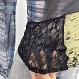 Pictsey Tat Yarn Print Bottom Blouse Spliced Lace Long-Sleeved T-Shirt 22917