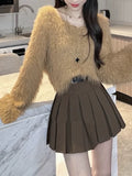 Autumn And Winter New Lazy Wind High-End Temperament Candy V Collar Short Imitation Stings Hair Knitted Shirt