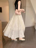 High-Waist Heavy Industry Lace Hollow Fairy Big Swing A-Dress Girl With Sweet A-Word Long Dress 2025 Summer New