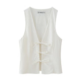 Spring New Bow Trim V-Neck Elastic Repair Body 3067041
