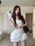 White Lace Splicing Sling Dress Women 2026 Spring New Ballet Style Showing Thin Pony Cake Short Skirt