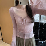 Purely Sexy Hottie Big U-Necked Hollow With Long-Sleeved T-Shirt Girl Spring And Summer 2025 New Bottom Shirt Top