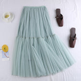 Hundred Folded Net Dress New Pure Color Bottom Skirt Small Fresh Medium And Long Skirt Big Swing Pony Skirt