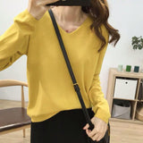 Autumn V-Neck Knitted Shirt Women's Autumn New Large-Size Loose Thin Coat Solid Color With Knitted Bottom Sweater
