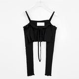 Lace Strap Sling Jacket Bow Shawl Long-Sleeved Top Short Korean Autumn New Pure Desire