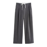 BSK&TRAF Women's Clothing 2025 Summer New Casual Simple Double-Layer Waist Wide Leg Pants 1608225