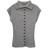 Temperament Slime Collar Single Buckle Top Autumn And Winter New Korean Sleeveless Knitted T-Shirt Women Ins