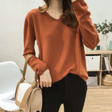 Autumn V-Neck Knitted Shirt Women's Autumn New Large-Size Loose Thin Coat Solid Color With Knitted Bottom Sweater