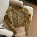 Spring And Autumn 2025 New Sweater Slim Slim Silky Knitted Cardigan Velvet Hairy Short Coat Top