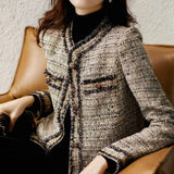 2025 Fall Dopamine Round Collar New Fragrant Coarse Flowers Side Coat Fashion Temperament Set Short Top