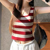 Summer New Korean Version Of Sweet Square Collared Striped Sleeveless Slim Short Vest Top
