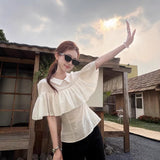 White Light And Breathable French Short-Sleeved Shirt Women's Summer Niche Design Lotus Leaf Side Shirt Temperament Top