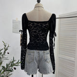 Sexy Low Chest With Chest Cushion Long-Sleeved Lace-Up Dress Wooden Ear Bottom Short Top 8123