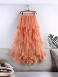Sweet And Irregular Mesh Dress 2025 New High-Waist Long A-Word Pon Pomong Fairy Cake Skirt Half-Dressed Woman