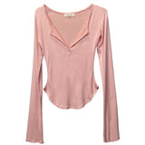 Stylish And Sexy Half-Open Brion Bosom Femininity Comfortable Long Sleeve T-Shirt