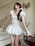 First Love White Dress Women's Summer Summer 2026 New Lace Side Bow Small Fasley Buds Short Skirt