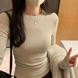 2026 Early Spring European Small Shirt In Autumn And Winter With Long-Sleeved T-Shirts Female Hautein Temperament Solid-Colored Cashmeet Bottom Shirt