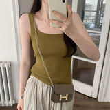 Solid-Colored Square Tie With Shirts With Women's Spring And Summer 2025 New Niche Inside The Bottom Blouse