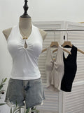 Hanging Neck Low-Breasted Hottie Sexy Sling Vest With Chest Cushion Repair Elastic Short Sleeveless Top 9363