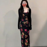 Pure-Want Hottie Dress Girl Summer Slimming Temperament Print Open Elastic Sling Skirt