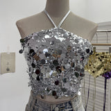 Heavy Industry Bling Bling Glide Hanging Neck Sling Vest One-Style Wrapping Tie With Large Bare Back Blouse 1083