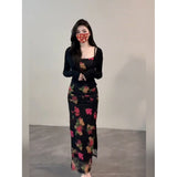 Pure-Want Hottie Dress Girl Summer Slimming Temperament Print Open Elastic Sling Skirt