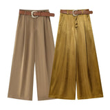 Summer New Fashion 100 With Belt Silk Silk Sleet Straight Trousers