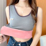 Warm Vest Women Winter Plus Thick Round Collar Tight Inside Cold Set Up One Velvet Vest Top