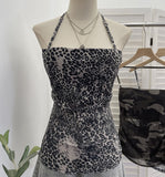 Real Shot Adjustable Shoulder Strap Hanging Neck Leopard Print Mesh Sling Sling With Chest Cushions Bare Back Hottie Top 8192