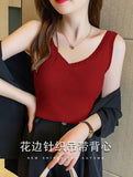 Suspension Vest Women Summer Ice Silk V Collar Small Vest Women Wearing Fashion Small Sling Belt Outside The Bottom Vest