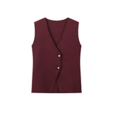 Summer New Gold Button Knitted Vest Small Folding Splicing Skirt Set