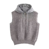BSK&TRAF Women's Autumn 2025 New Towel Knitted Half-Zip Hooded Vest Shorts Set