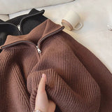Knitted Autumn And Winter New Age-Reasing Design Zipper Loose Thin Collar Languid Sweater Top Woman