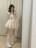 (Inside) Small Fresh Broken Flower Yarn Dress Sweet Age Small Man Ponpon Princess Skirt To Collect Thin A Word