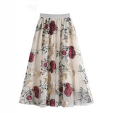 New Retro High-Rise Thin Embroidered Big Flowers In The Long Fairy Half-Dress