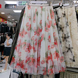 Heavy Industry Multi- Piece Splicing Broken Flower Net Dress Women Long High-Waist A-Character Large-Size Skirt Fairy Dress