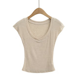 Spice Girls Micro-Permeable V-Neck Bat Sleeve T-Shirt Wearing A Thin Thinch Short Sexy Blouse Girl Tide Card